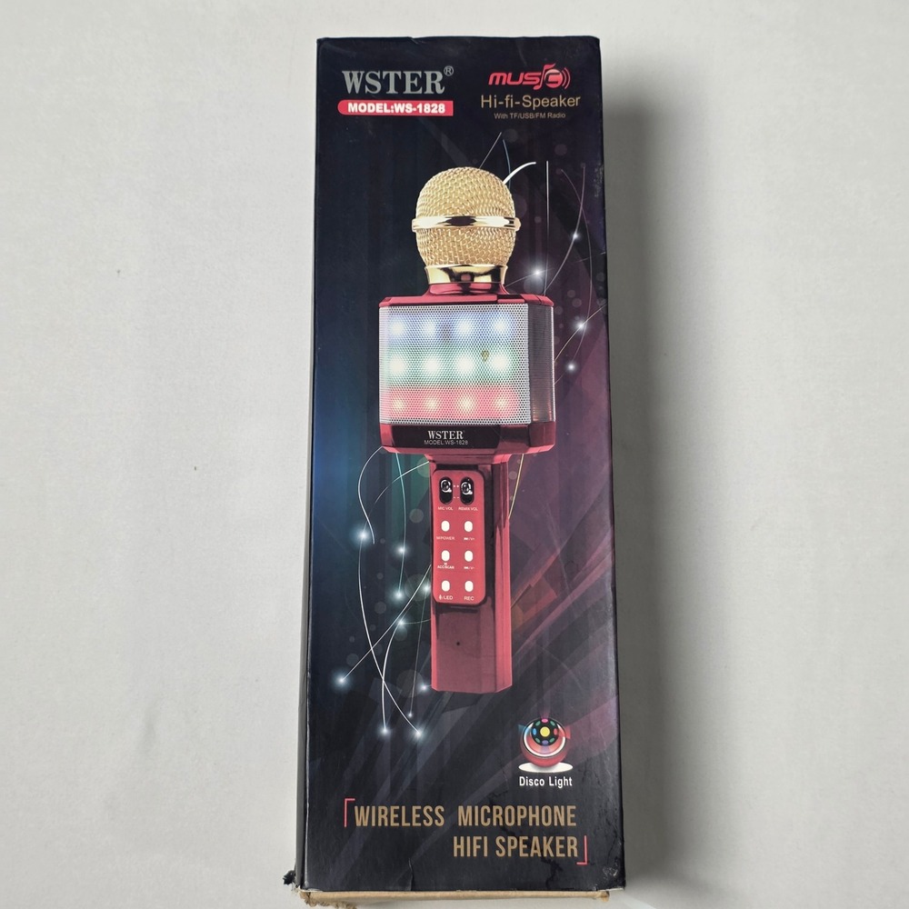 WSTER WS-1828 Wireless Karaoke Black Microphone LED Disco Lights HIFI‎ Speaker